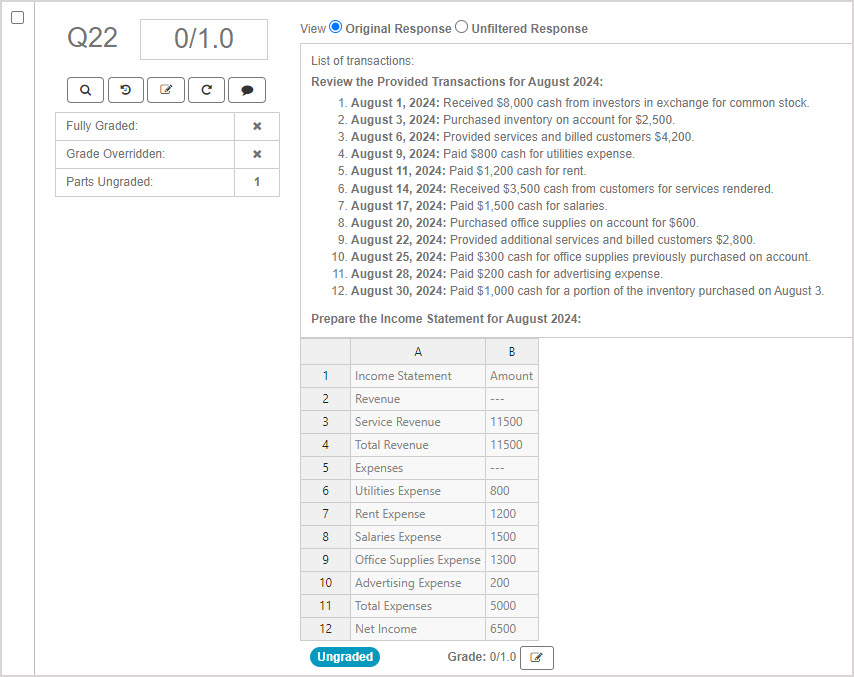 Spreadsheet Question pane A sample question pane with one spreadsheet component.